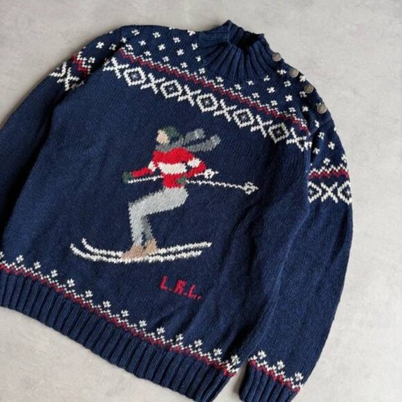 Ralph Lauren Vintage 90s Ski Handknit Sweater Navy Men’s Size S